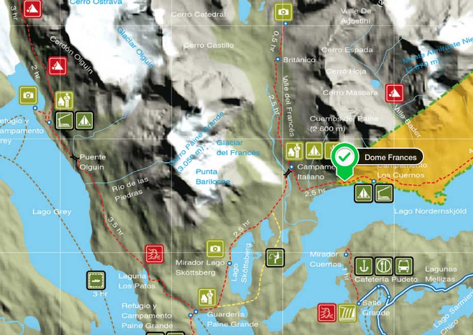 Valley Francés Hike Map - Torres del Paine